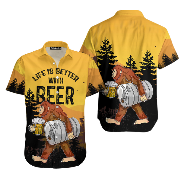 Oktoberfest Bigfoot Life Is Better With Beer Black And Yellow Hawaiian Shirt