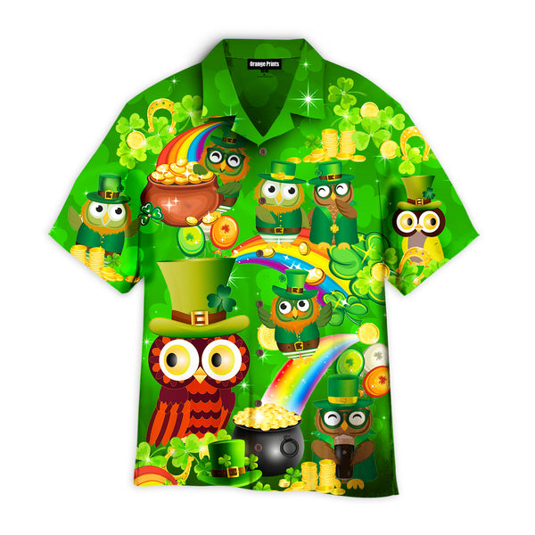 Owls Happy Saint Patricks Day Green Hawaiian Shirt