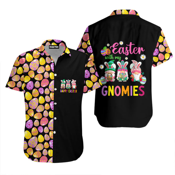 Happy Easter Day With My Gnomies Funny Gnome Black Hawaiian Shirt