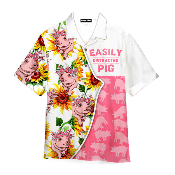 Easily Distracted By Pigs White And Pink Hawaiian Shirt