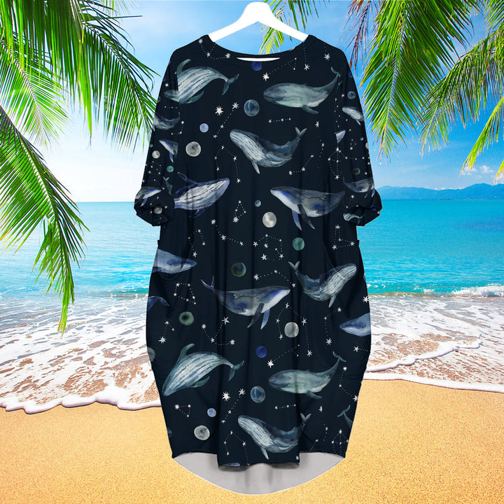 Wales Night Space Sky Stars Long Sleeve Midi Dress | MD1125