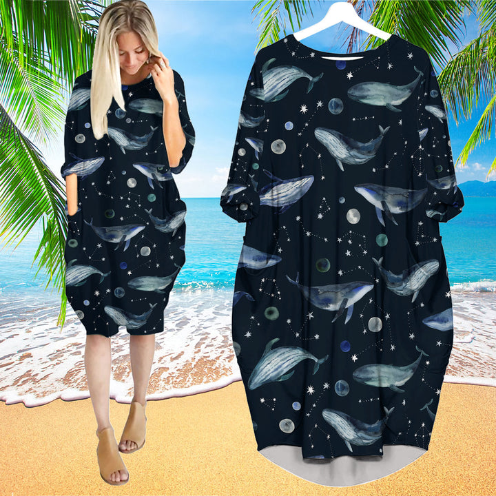 Wales Night Space Sky Stars Long Sleeve Midi Dress | MD1125