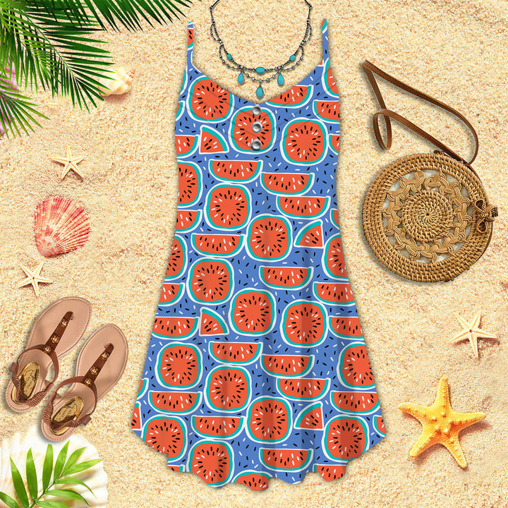 Watermelon Pattern Spaghetti Strap Summer Dress | SD1570