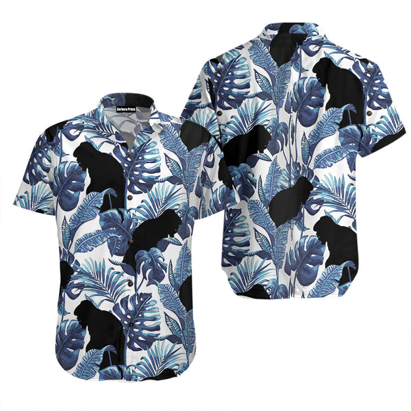 White And Navy Blue Tropical Floral Bigfoot Hawaiian Shirt