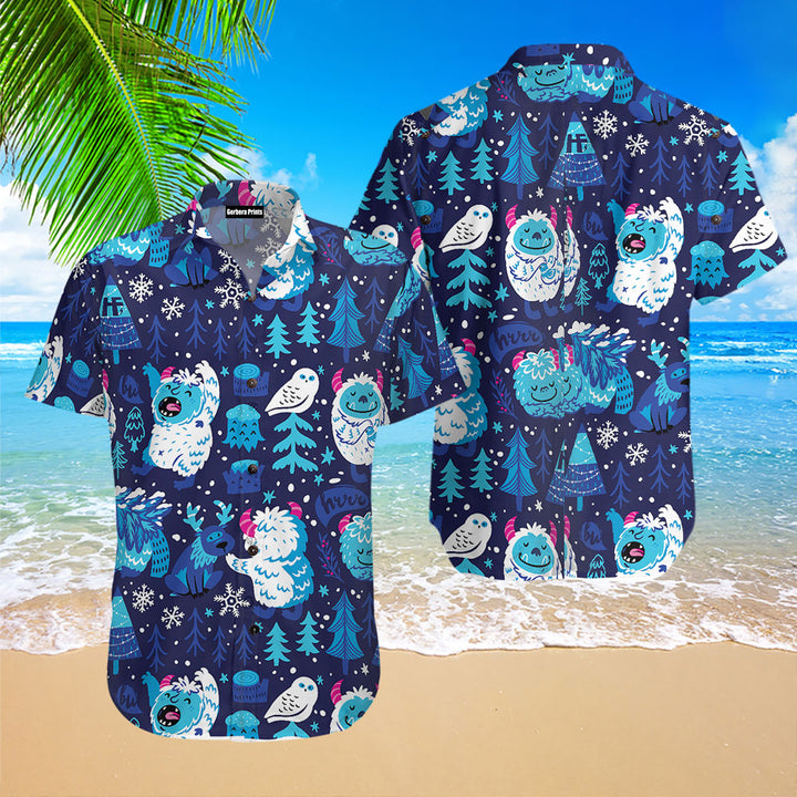 White Snow Owl And Tree Winter Forrest Bigfoot Hawaiian Shirt