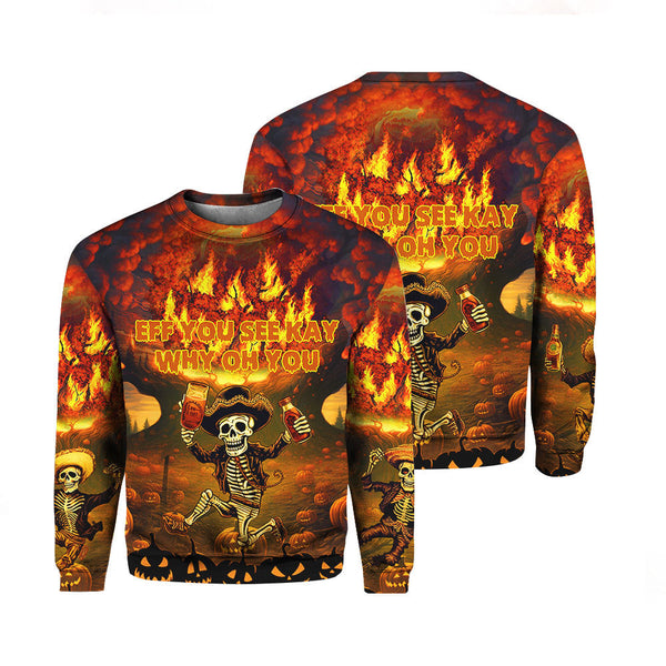 Why Oh You Pumpkin Halloween Skeleton Pumpkin Crewneck Sweatshirt For Men & Women FHT1051