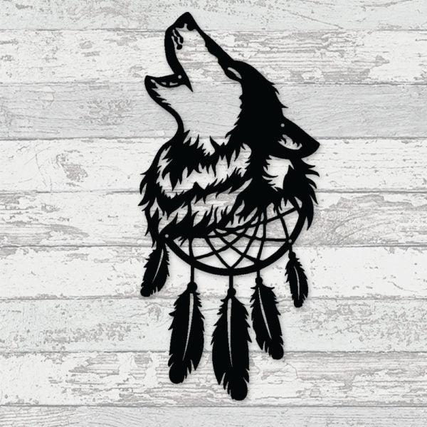 Wolf Dreamcatcher Native American Laser Cut Metal Signs MS1040-Black-Gerbera Prints.