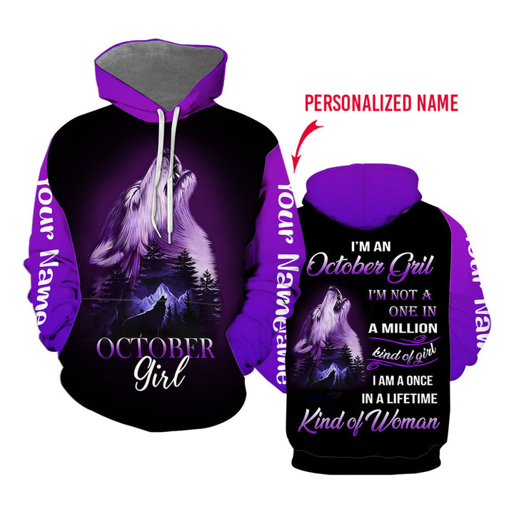 Wolf October Girl Custom Name Hoodie For Men & Women