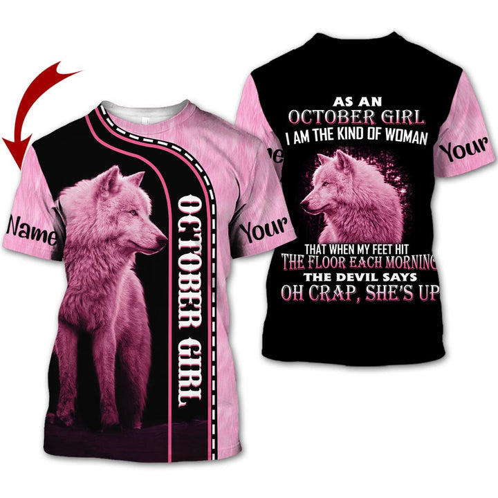 Wolf October Girl Custom Name T Shirt For Men & Women