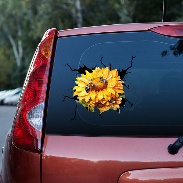 Yellow Sunflower Bees 3D Vinyl Car Decal Stickers CS8152