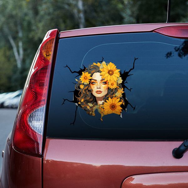 Yellow Sunflower Woman 3D Vinyl Car Decal Stickers CS8154