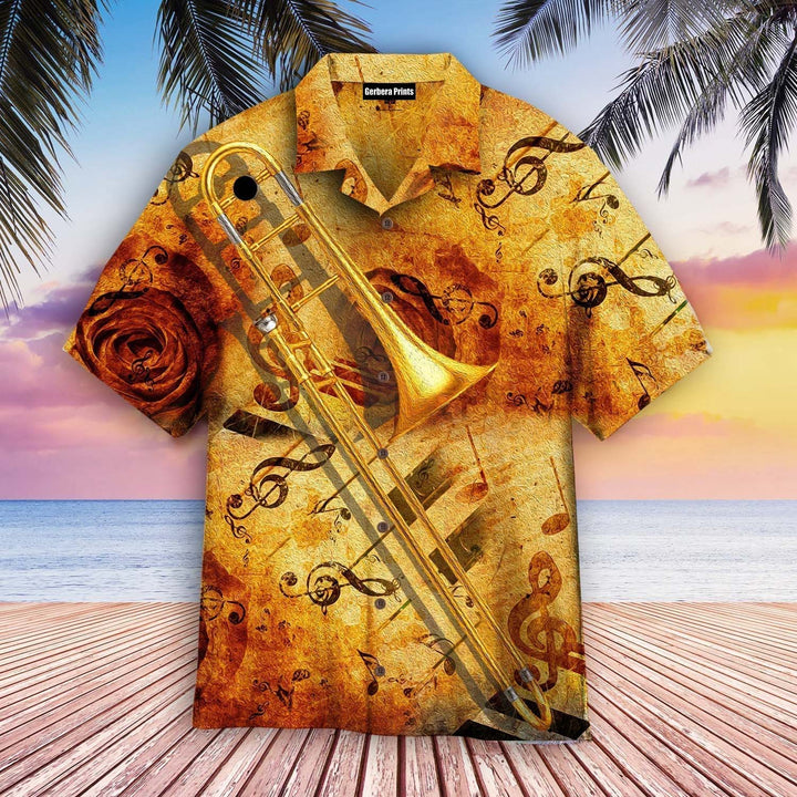 Yellow Trombone Instrument Music Aloha Hawaiian Shirts For Men and For Women WT2083