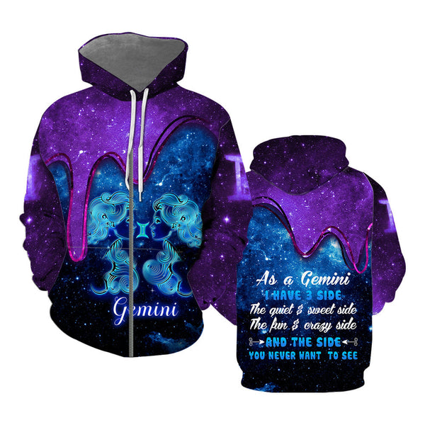 Zodiac Gemini As A Gemini I Have 3 Sides The Quiet Zip Up Hoodie For Men & Women HP5376