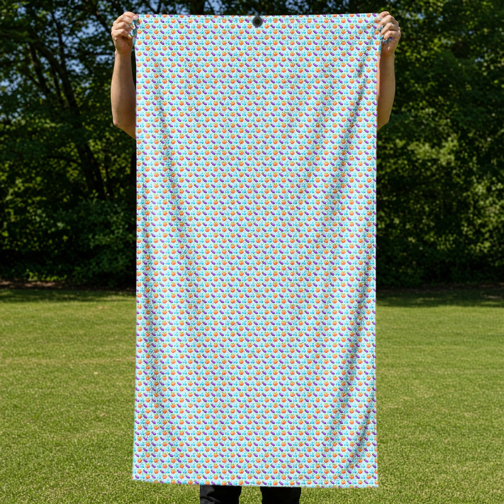 A Taste of Eggplant & Peach Full-Size Towel & Car Seat Cover - Held Open