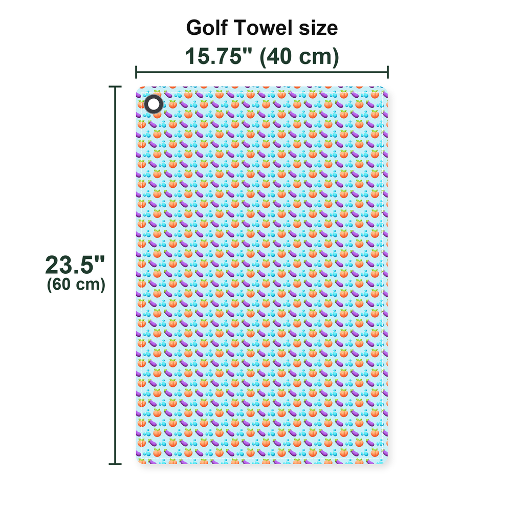 A Taste of Eggplant & Peach Golf Towel - Size Chart
