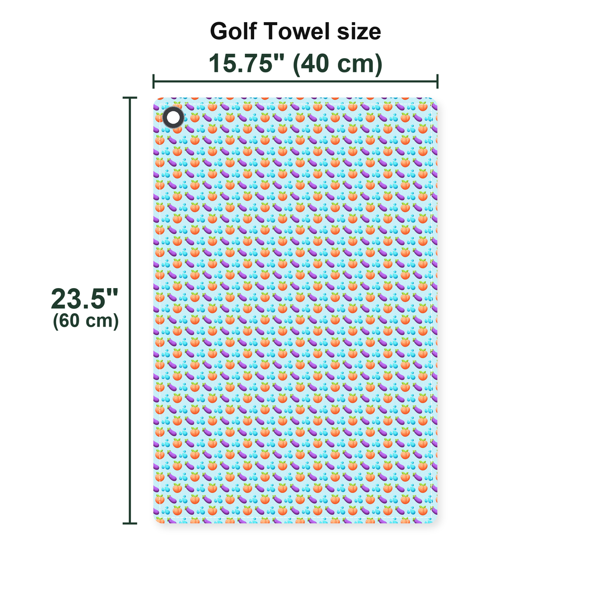A Taste of Eggplant & Peach Golf Towel - Size Chart