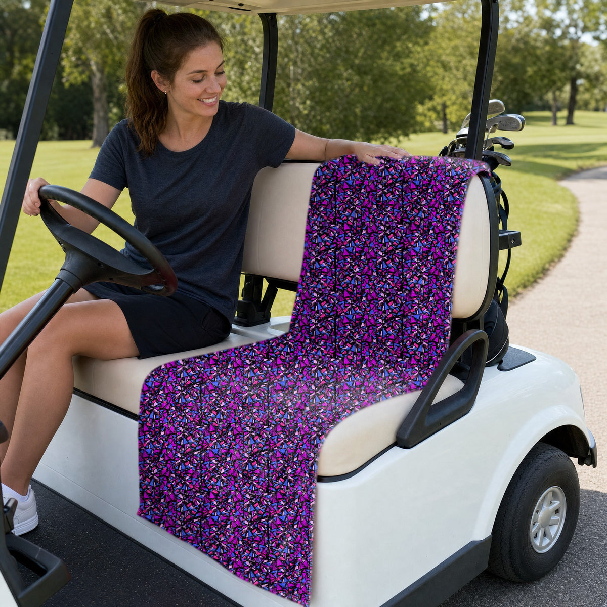 Abstract Pattern Geometric Shapes Full-Size Towel & Car Seat Cover - On a Golf Cart Seat