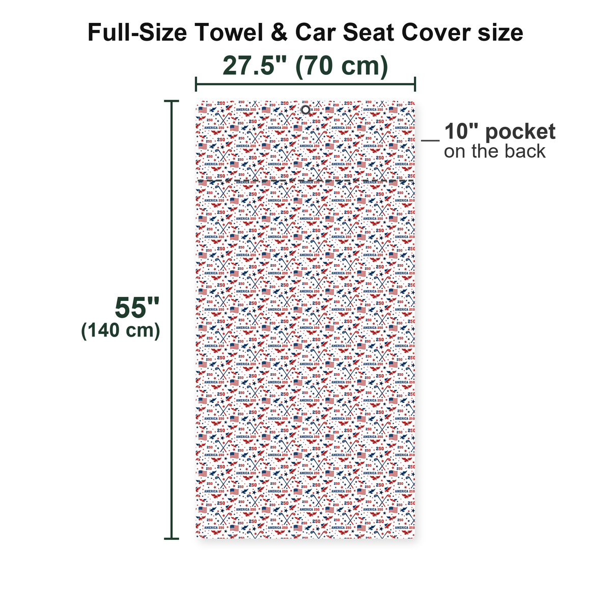 America 250 Fairways Full-Size Towel & Car Seat Cover - Size Chart