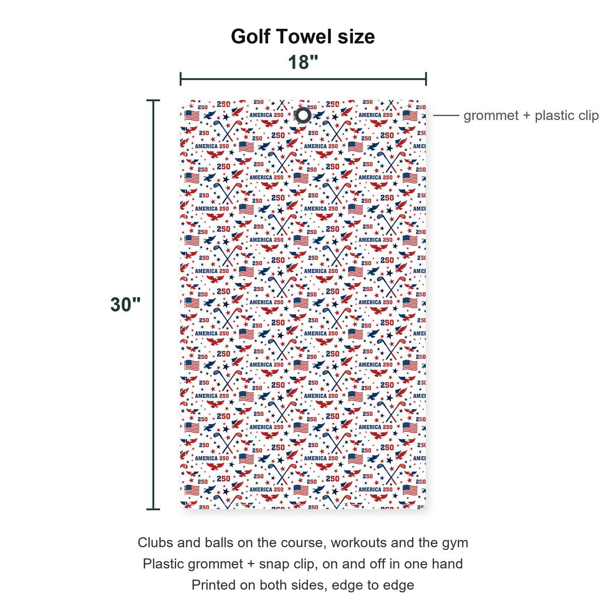 America 250 Fairways Golf Towel - Size Chart