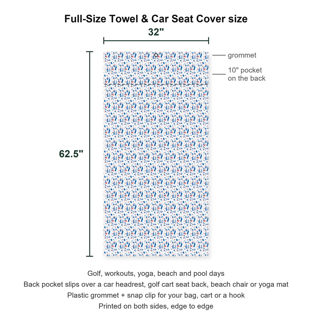 America Golf Full-Size Towel & Car Seat Cover - Size Chart