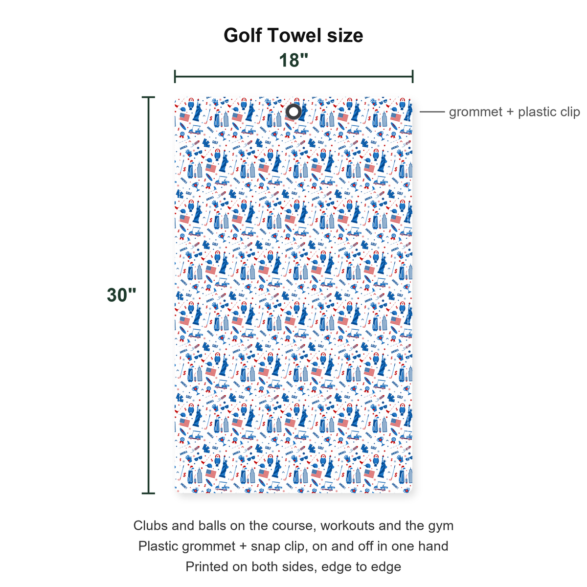 America Golf Golf Towel - Size Chart