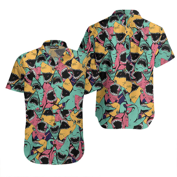 Angry Shark Seamless Pattern Aloha Hawaiian Shirt