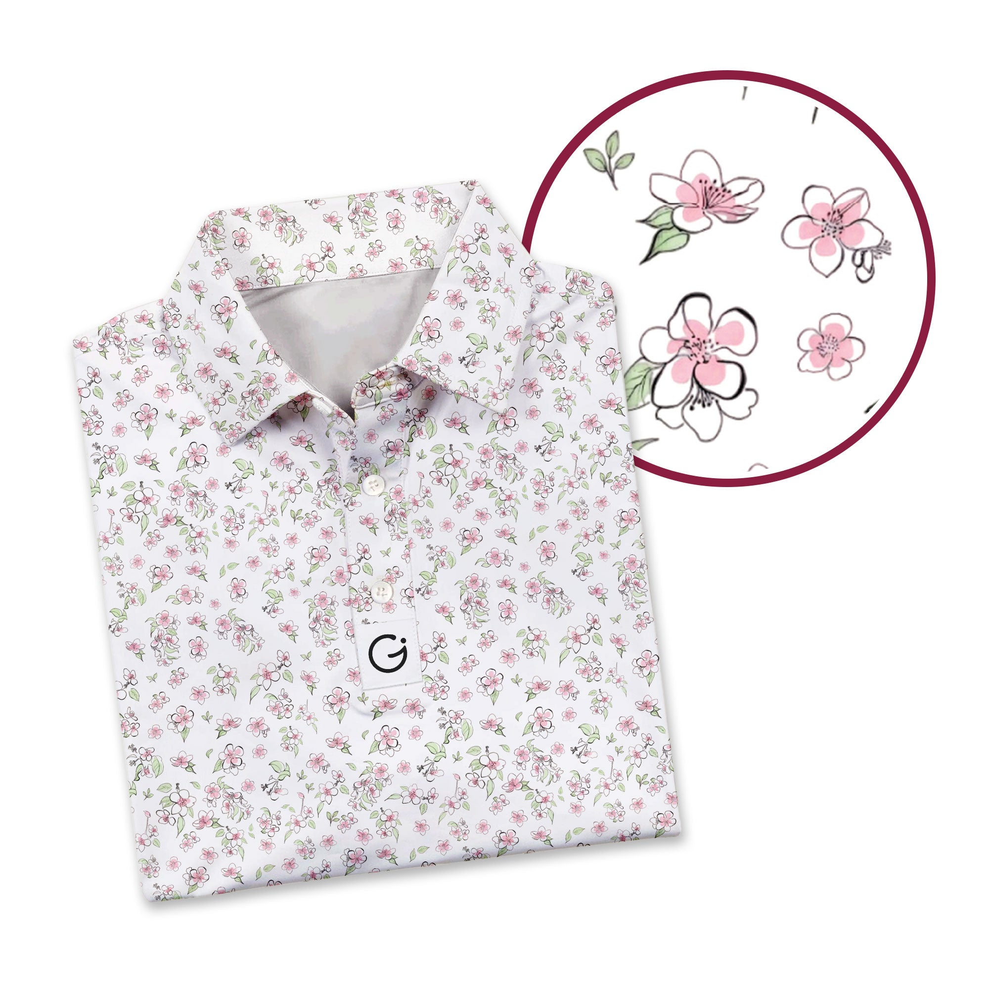 Apple Blossom Polo Shirt For Men - Detail Close-up