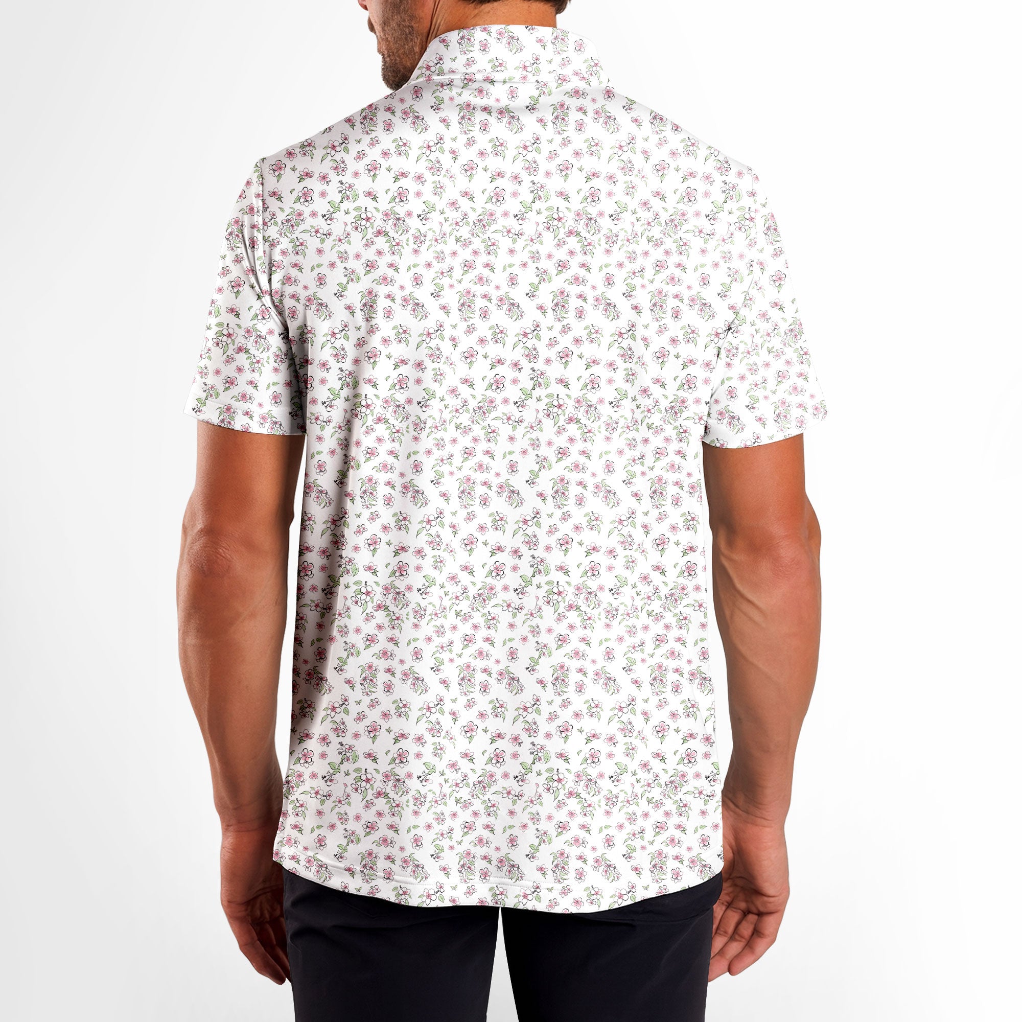 Apple Blossom Polo Shirt For Men - Model Back