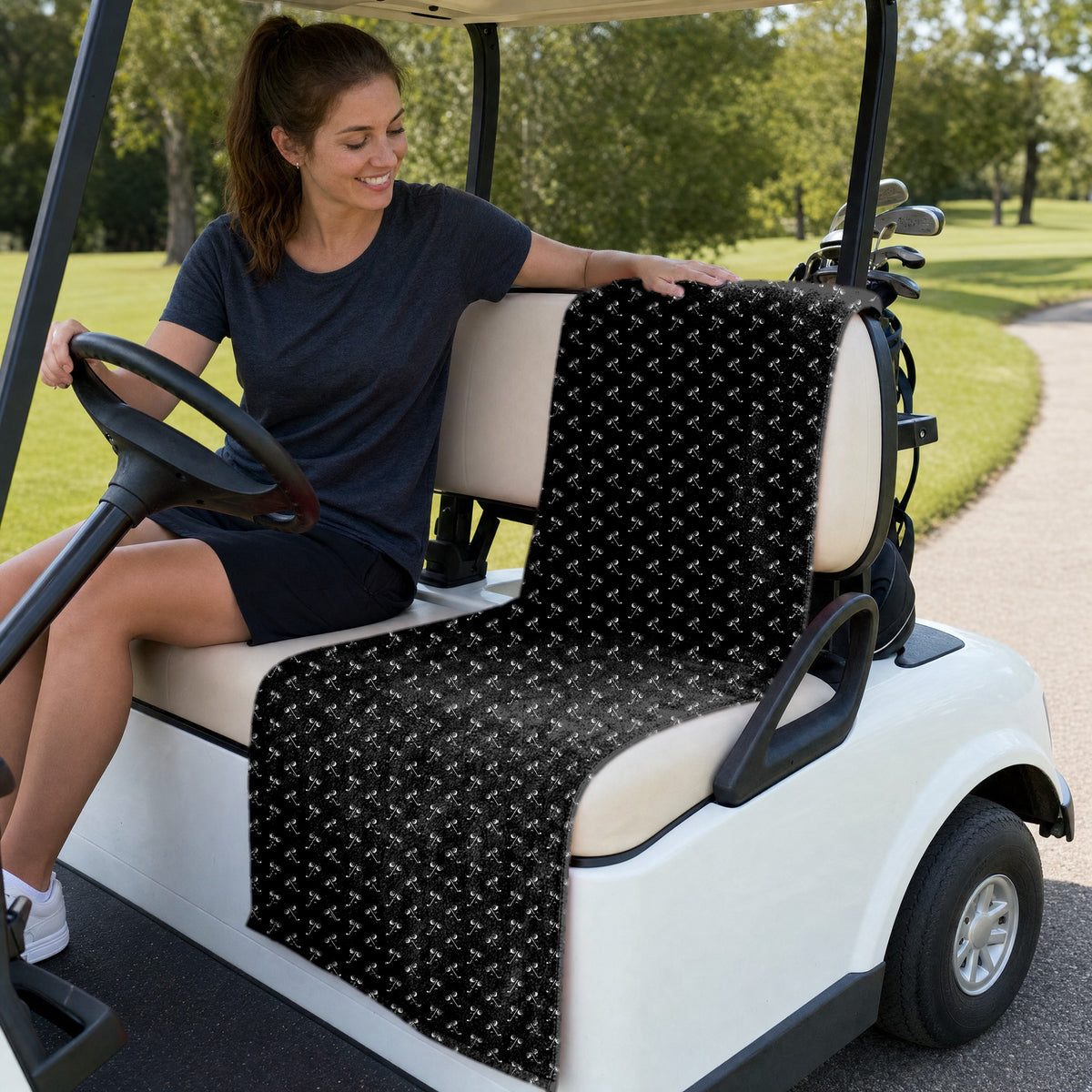 Ball & Wedge Full-Size Towel & Car Seat Cover - On a Golf Cart Seat