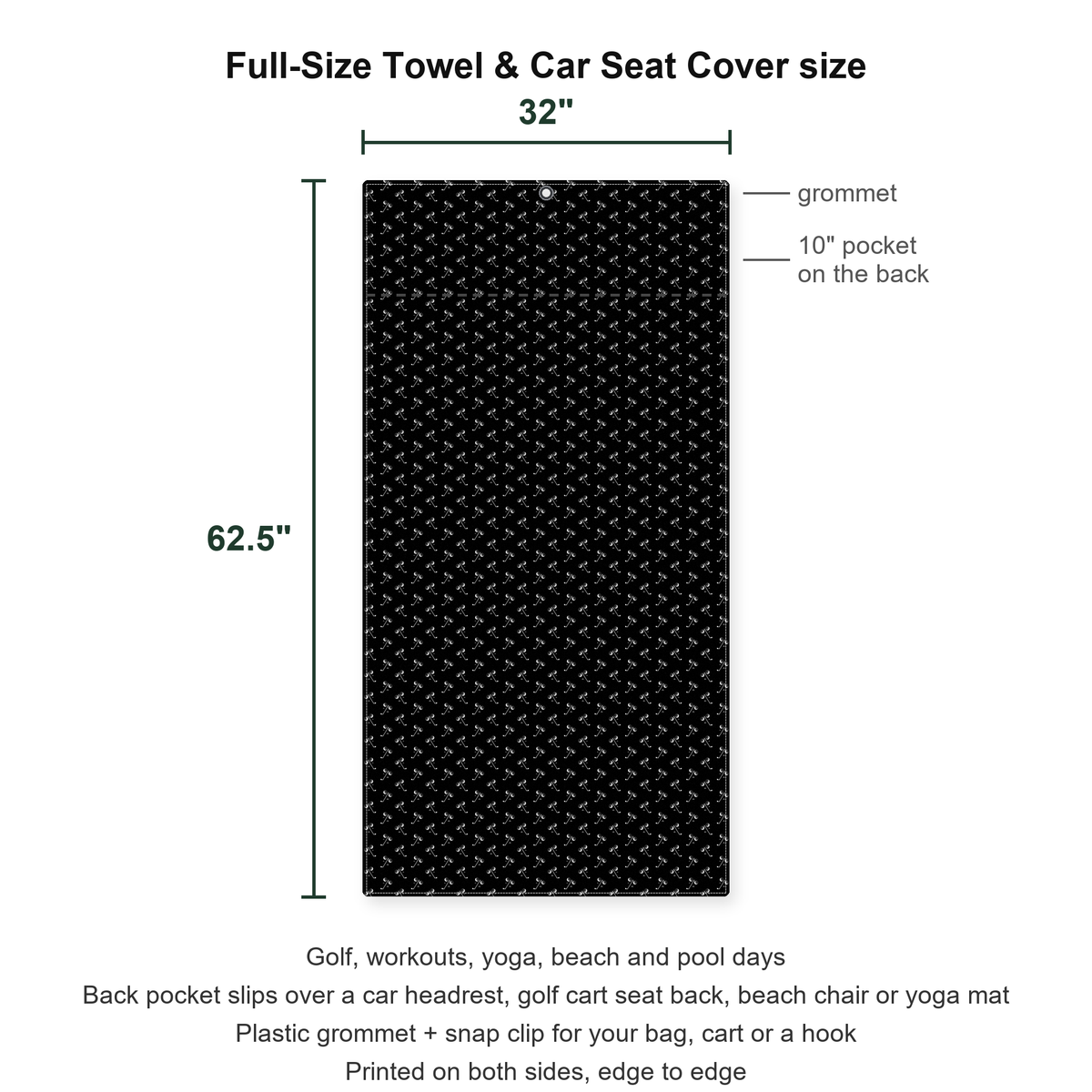 Ball & Wedge Full-Size Towel & Car Seat Cover - Size Chart