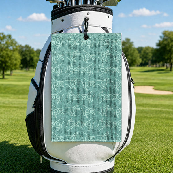 Bean Flicker Golf Towel - Hanging on a Golf Bag