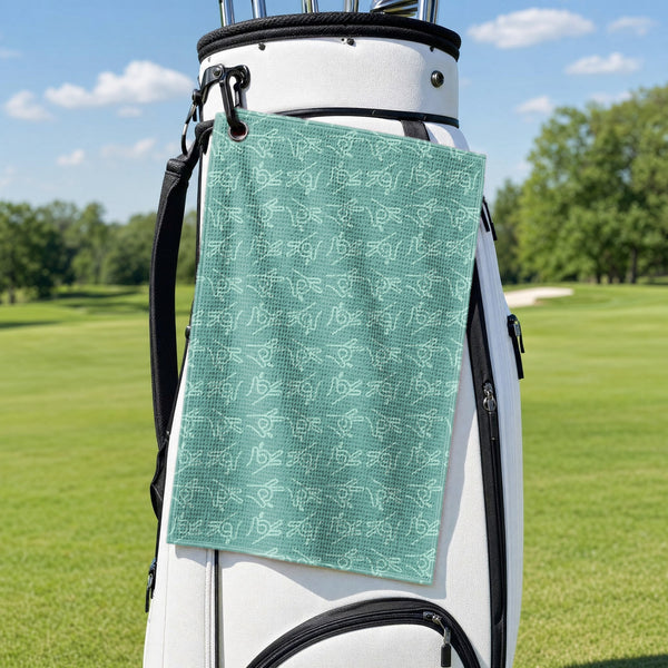 Bean Flicker Golf Towel - Hanging on a Golf Bag