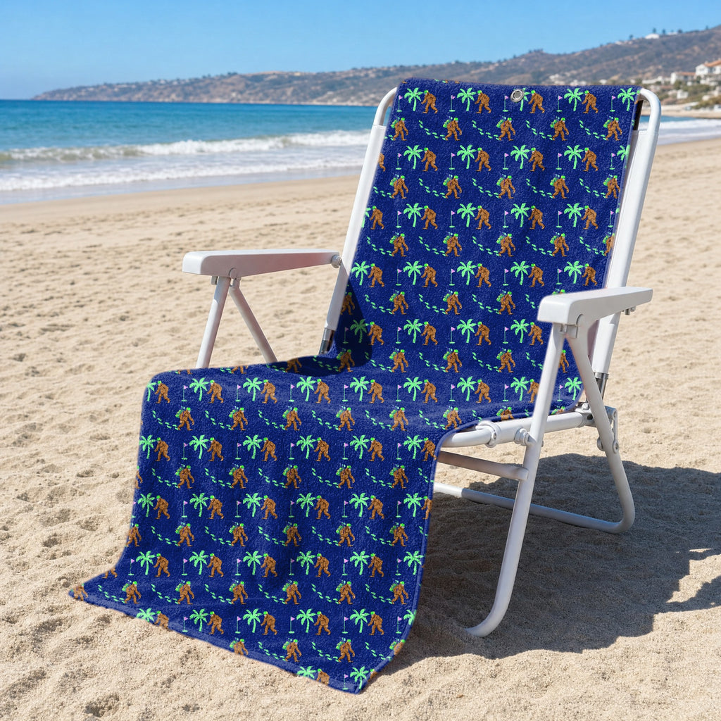 Bigfoot Sasquatch Golf Shirt Golf Club Funny Full-Size Towel & Car Seat Cover - On a Beach Chair