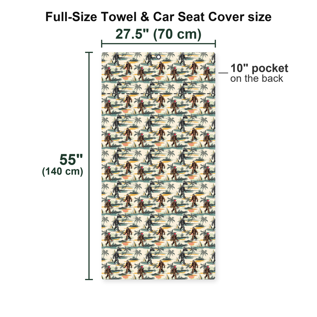 Bigfoot Sasquatch Tropical Discovery Journey Full-Size Towel & Car Seat Cover - Size Chart