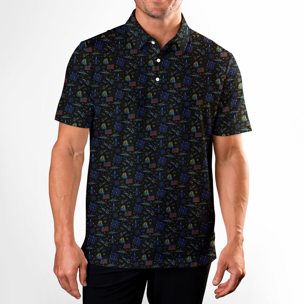 Blue Wings Polo Shirt For Men - Model Front