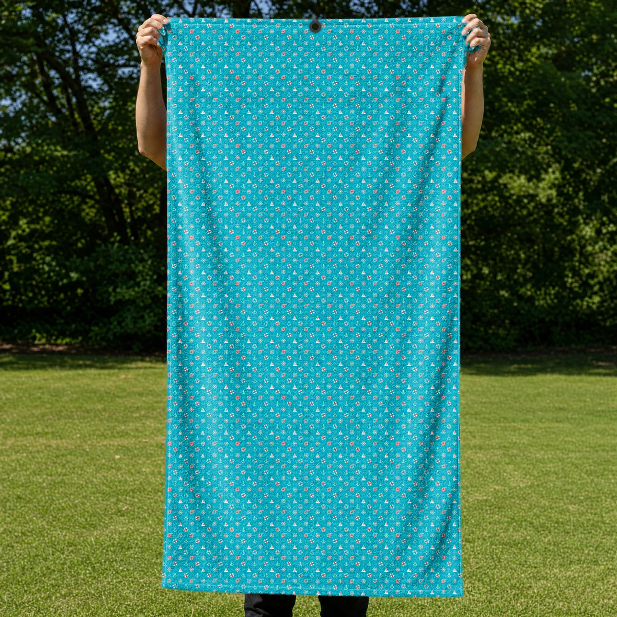 Boats and Hoes Full-Size Towel & Car Seat Cover - Held Open