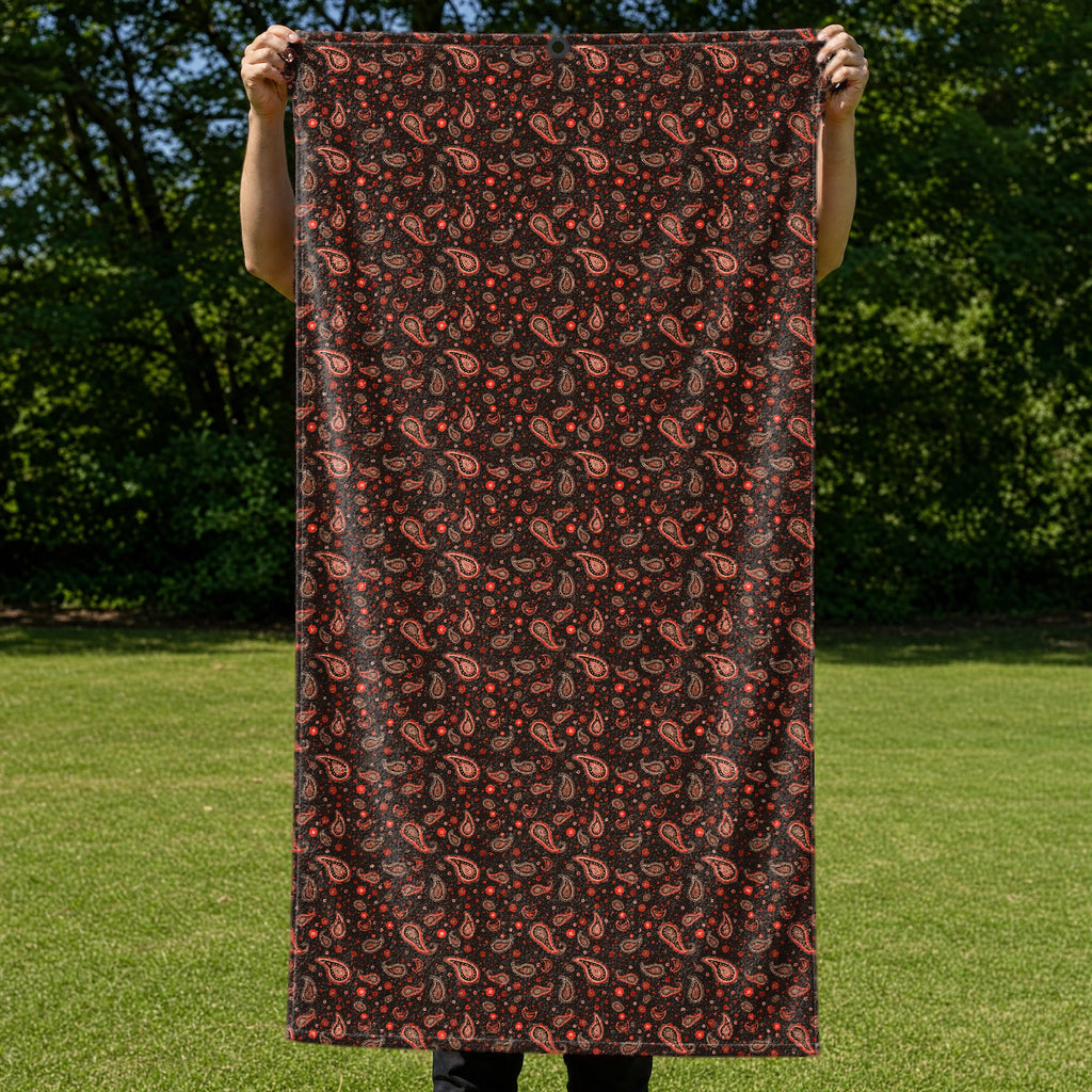 Brown Paisley Full-Size Towel & Car Seat Cover - Held Open