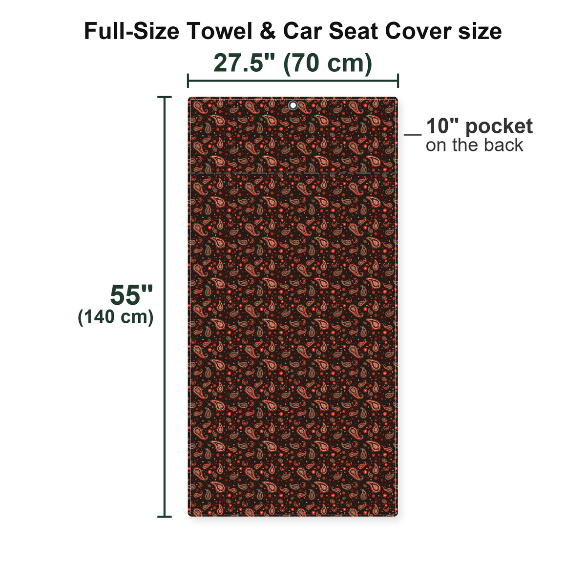 Brown Paisley Full-Size Towel & Car Seat Cover - Size Chart