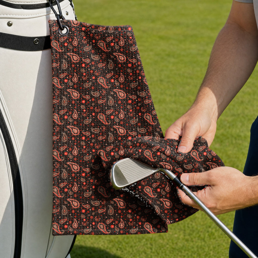 Brown Paisley Golf Towel - Cleaning a Club