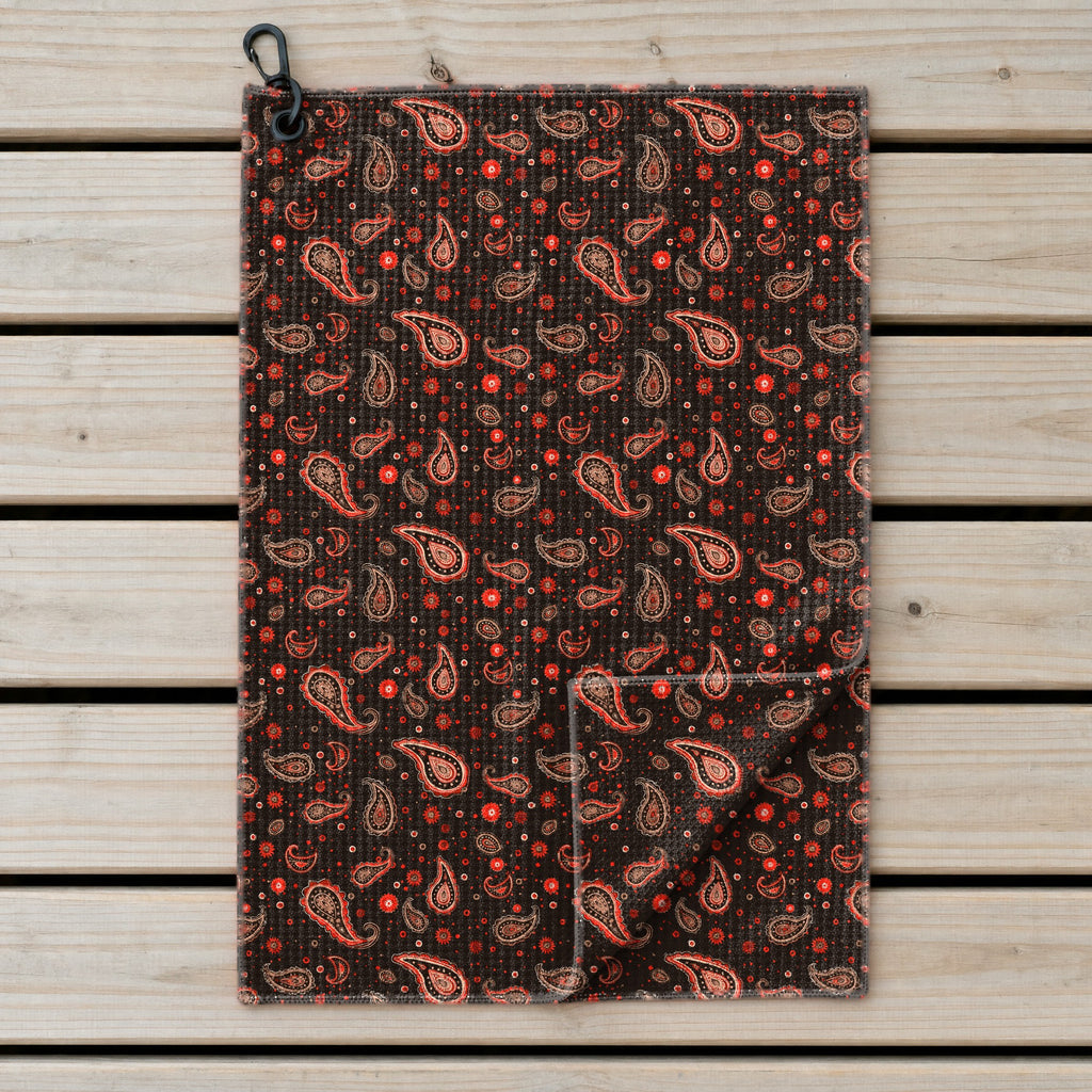 Brown Paisley Golf Towel - Laid Flat