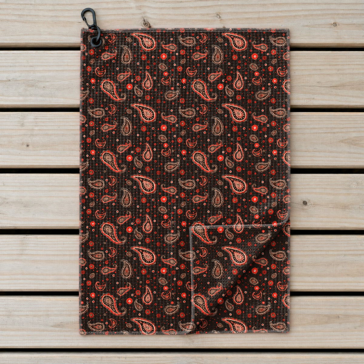 Brown Paisley Golf Towel - Laid Flat