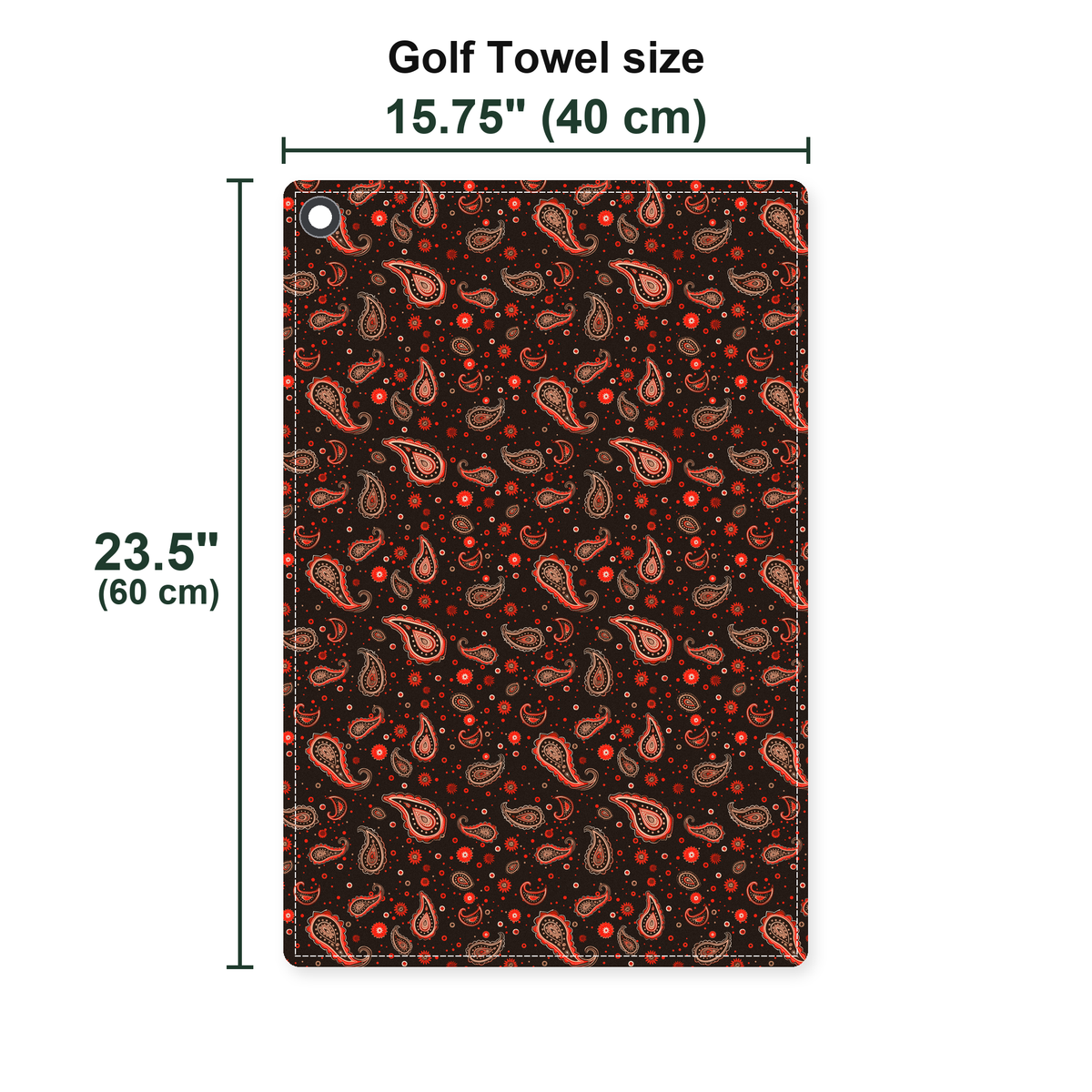 Brown Paisley Golf Towel - Size Chart