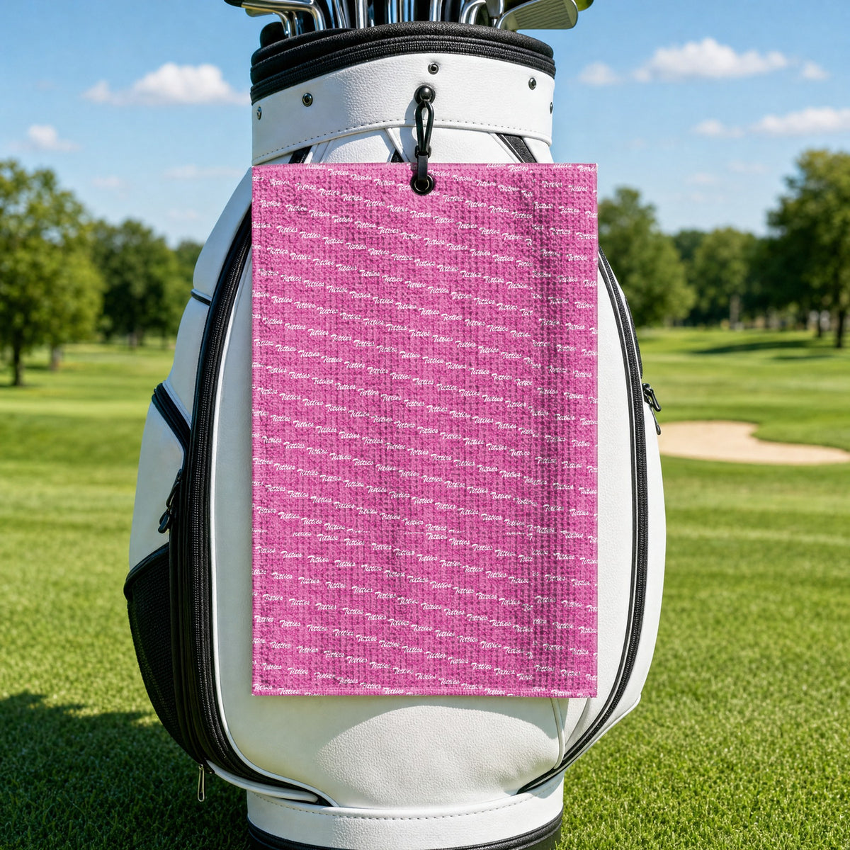 Bumper McGee Golf Towel - Hanging on a Golf Bag