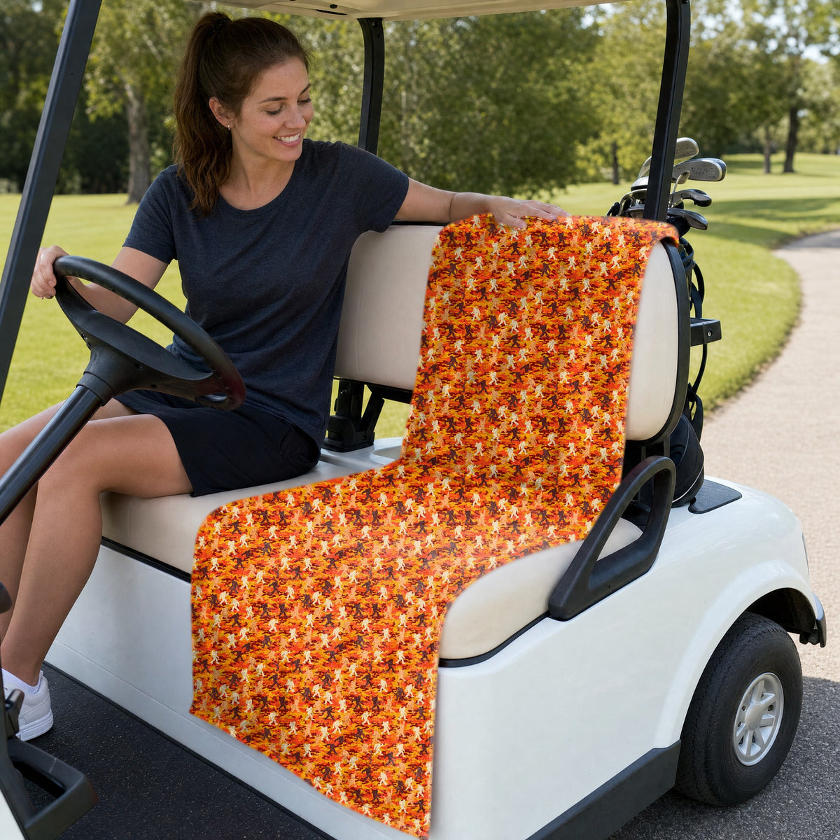 Camouflage Bigfoot Full-Size Towel & Car Seat Cover - On a Golf Cart Seat