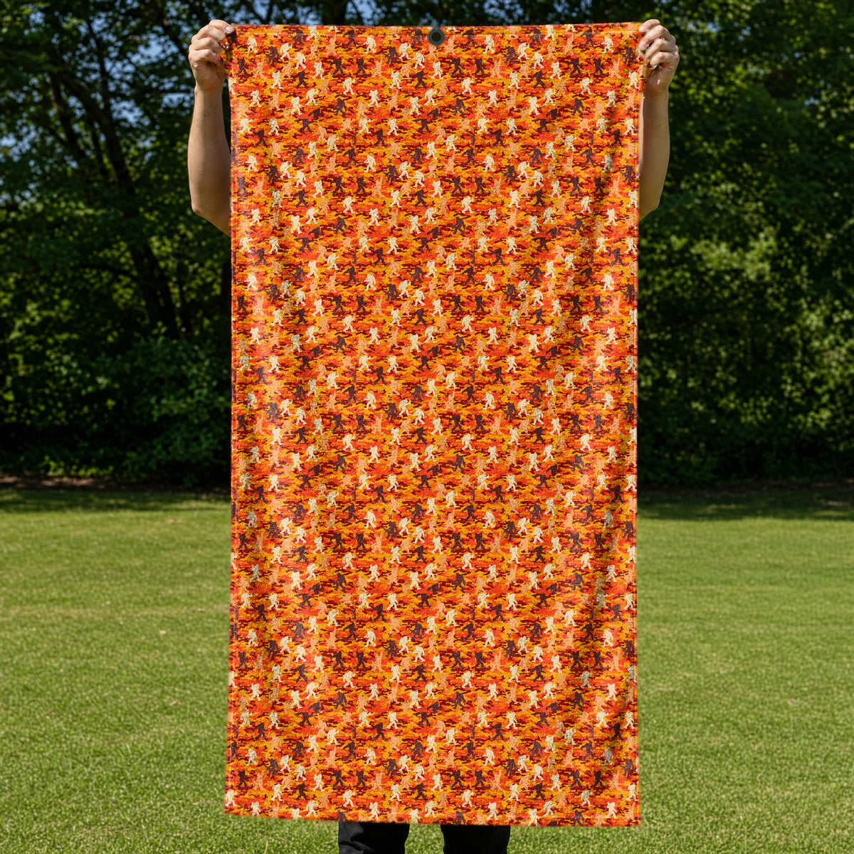 Camouflage Bigfoot Full-Size Towel & Car Seat Cover - Held Open