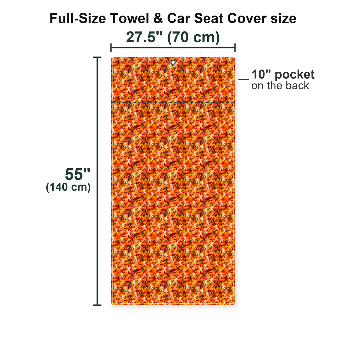 Camouflage Bigfoot Full-Size Towel & Car Seat Cover - Size Chart