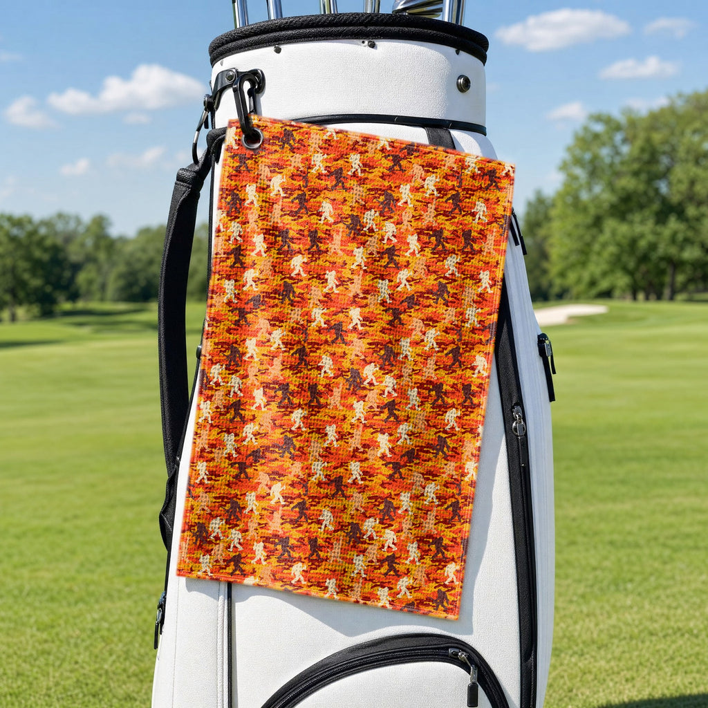 Camouflage Bigfoot Golf Towel - Hanging on a Golf Bag