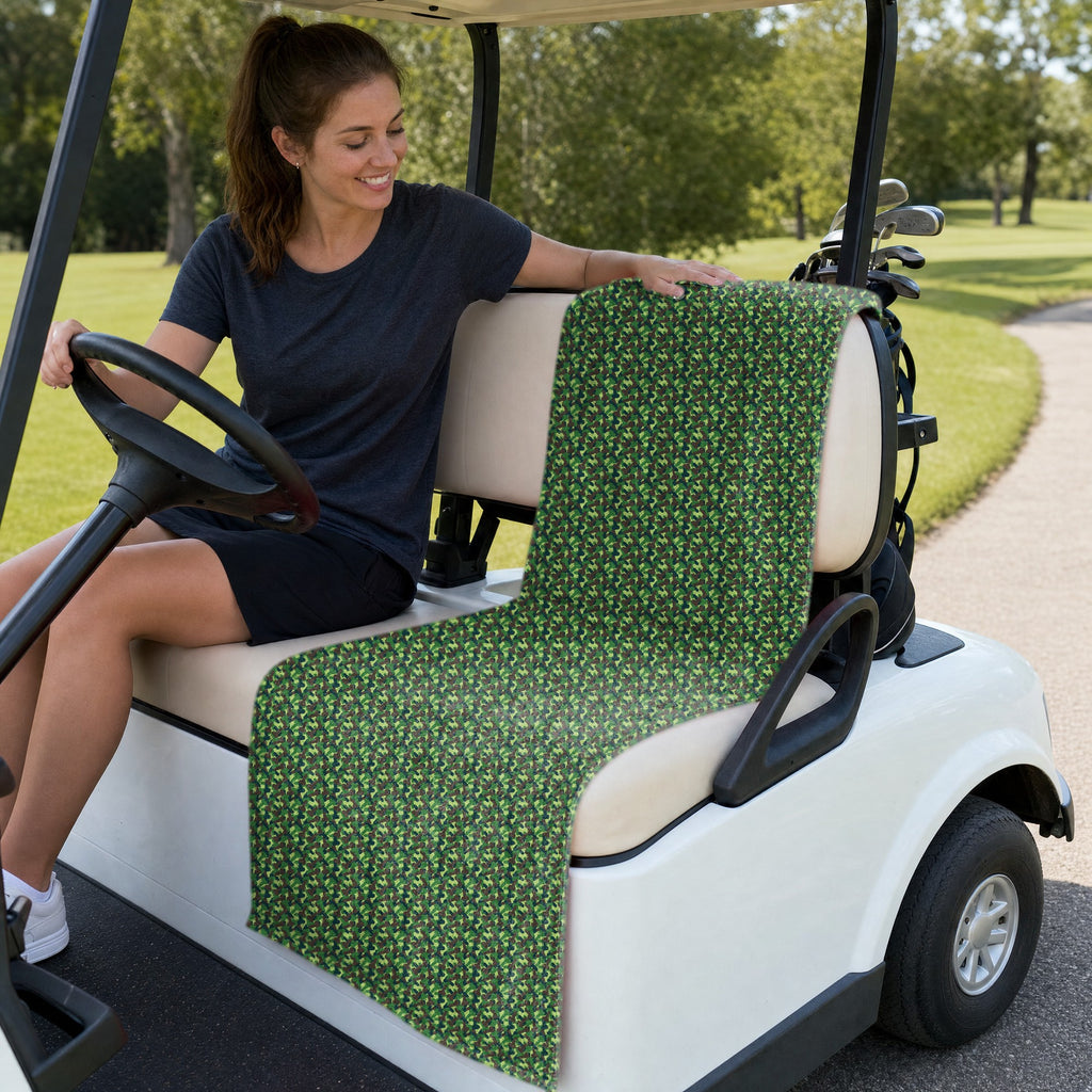Camouflage Full-Size Towel & Car Seat Cover - On a Golf Cart Seat