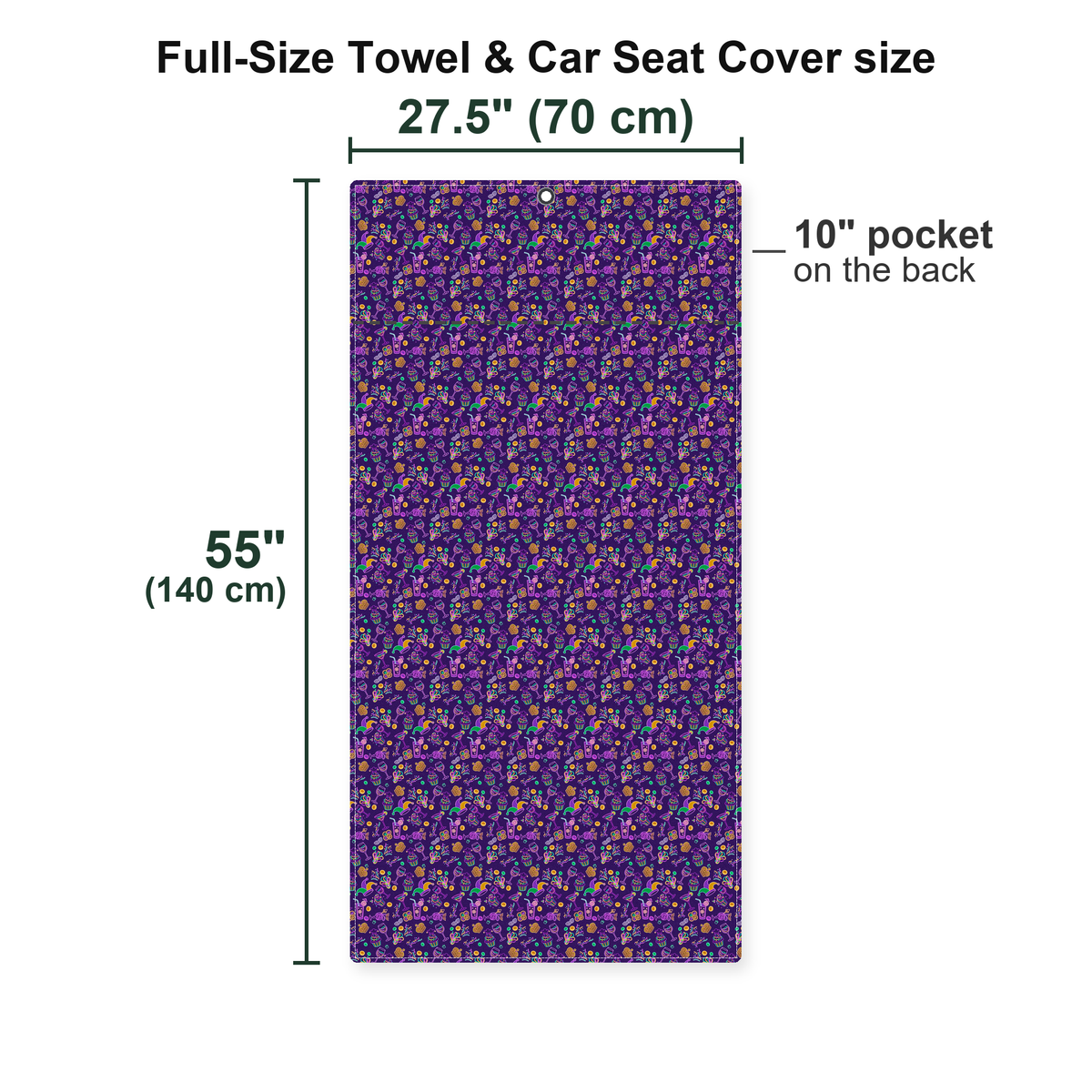 Carnival Glow Full-Size Towel & Car Seat Cover - Size Chart