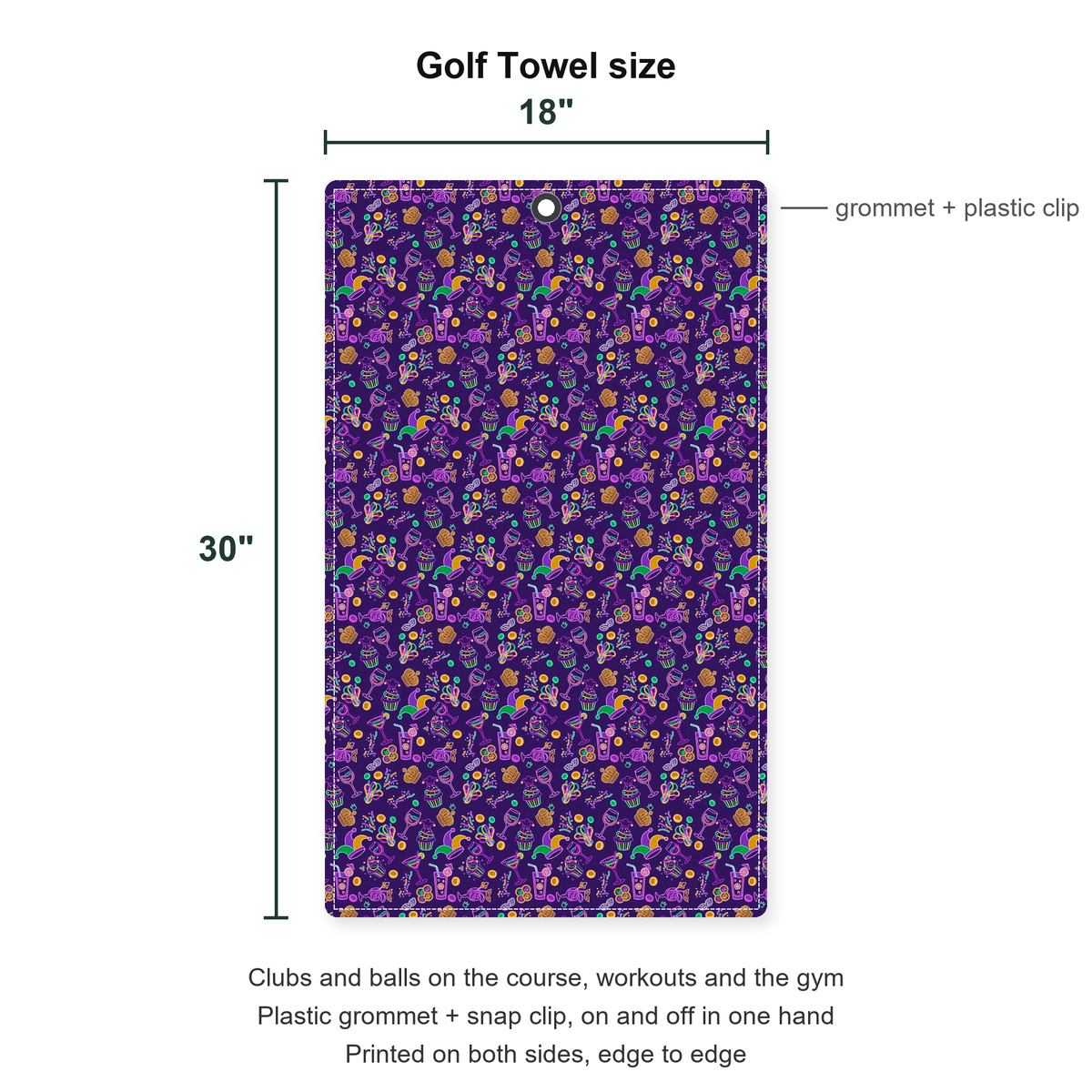 Carnival Glow Golf Towel - Size Chart